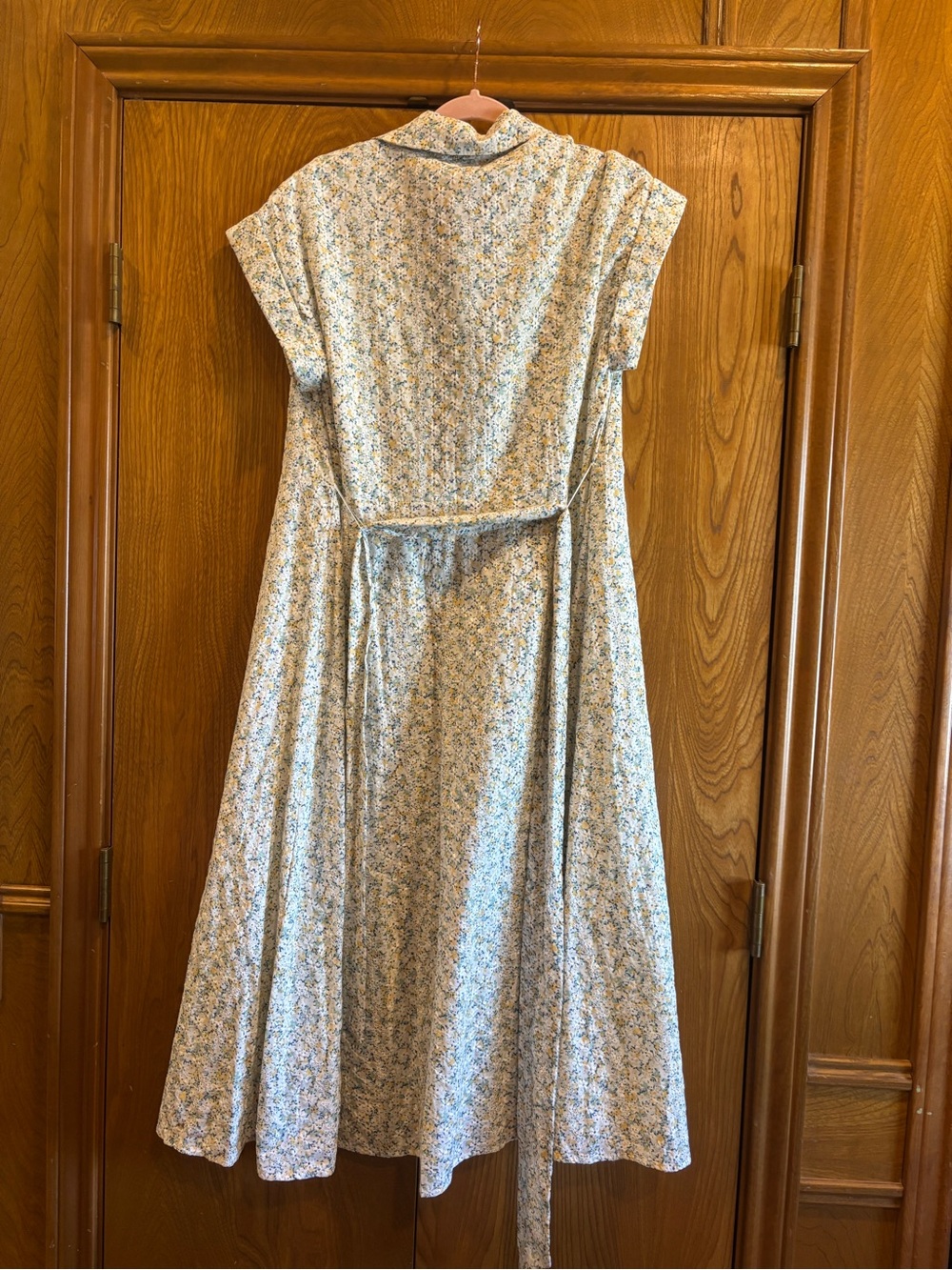 NWT En Saison Floral Midi Dress Blue Yellow Ivory Belted Shirt Dress L - Picture 3 of 5